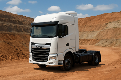 DAF nyerges vontató+ 1 db 27 t nehézgép szállító tréler